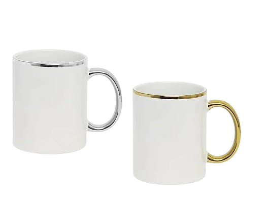 Caneca Porcelana Alça e Borda Cromada 325ml