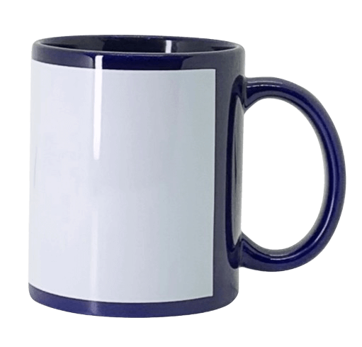 Caneca Porcelana Azul Escuro com Tarja Branca 325ml