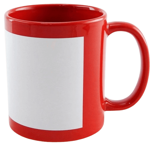 Caneca Porcelana Vermelho com Tarja Branca 325ml